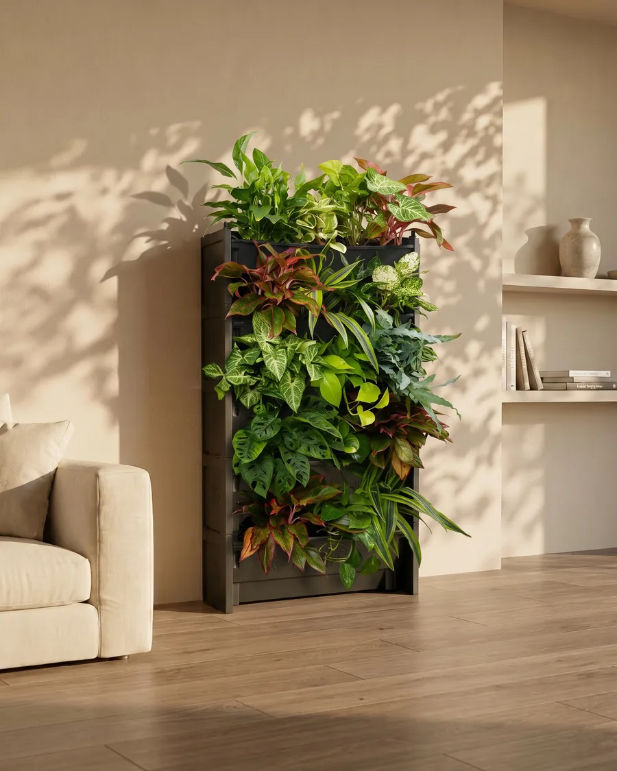 PlantBox Set of 5 indoors, planted into a full living wall